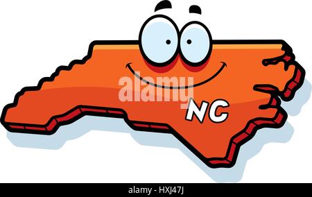 Un cartoon illustrazione dello stato della Carolina del Nord e sorridente. Illustrazione Vettoriale