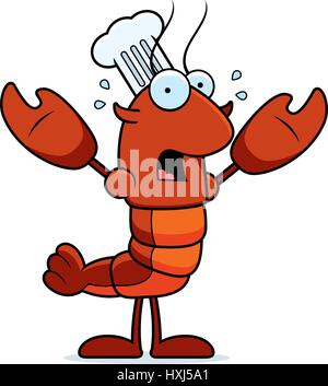Un cartoon illustrazione di una aragosta chef cercando spaventata. Illustrazione Vettoriale
