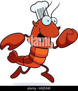 Un cartoon illustrazione di una aragosta chef in esecuzione. Illustrazione Vettoriale