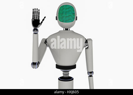 Un moderno robot visualizzando un codice binario Foto Stock