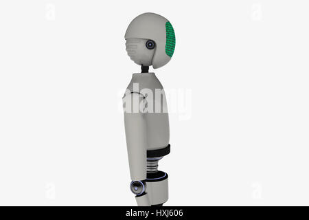 Un moderno robot visualizzando un codice binario Foto Stock