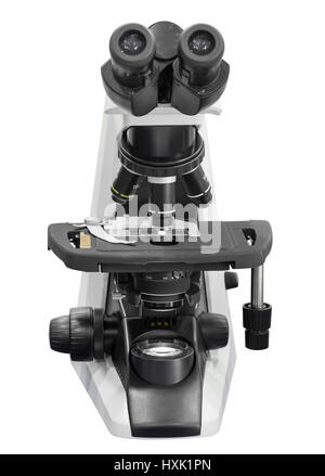 Microscopio isolato su sfondo bianco con tracciato di ritaglio Foto Stock