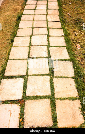 Il blocco di pietra percorso a piedi con erba verde Foto Stock