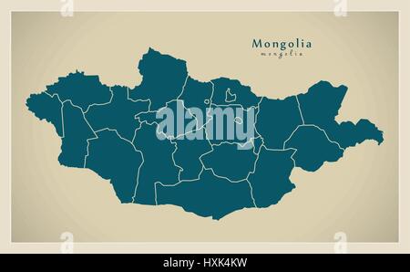 Mappa moderno - Mongolia con province MN Illustrazione Vettoriale