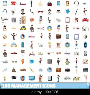 Gestione 100 set di icone, stile cartoon Illustrazione Vettoriale