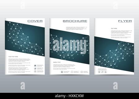 Set di modelli di business per brochure, volantini, coprire la rivista in formato A4. Struttura molecola di DNA e i neuroni. Astratta geometrica dello sfondo. Medicina, la scienza e la tecnologia. Grafica vettoriale scalabile. Illustrazione Vettoriale