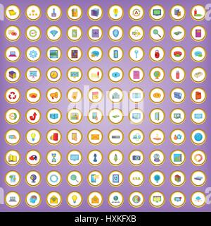 100 database set di icone in stile cartoon Illustrazione Vettoriale