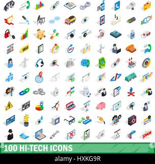 100 hi-tech set di icone isometrica 3d style Illustrazione Vettoriale