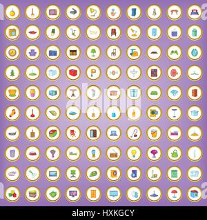100 interno set di icone in stile cartoon Illustrazione Vettoriale