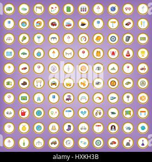 100 Strada set di icone in stile cartoon Illustrazione Vettoriale