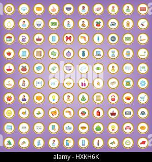 100 shopping set di icone in stile cartoon Illustrazione Vettoriale