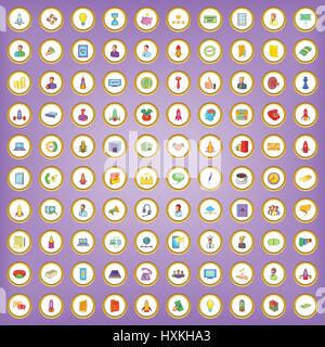 100 Avvio set di icone in stile cartoon Illustrazione Vettoriale