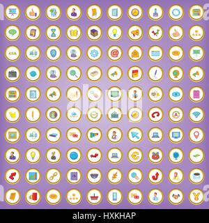 Strategia di 100 set di icone in stile cartoon Illustrazione Vettoriale