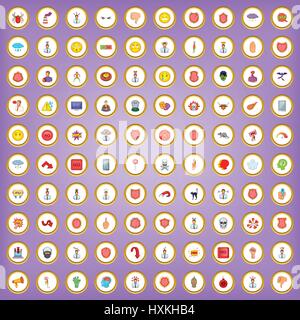 100 stress set di icone in stile cartoon Illustrazione Vettoriale