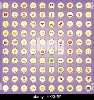 100 successo set di icone in stile cartoon Illustrazione Vettoriale