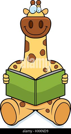Un cartoon illustrazione di una giraffa la lettura di un libro. Illustrazione Vettoriale