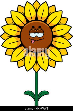 Un cartoon illustrazione di un girasole cercando di malessere. Illustrazione Vettoriale