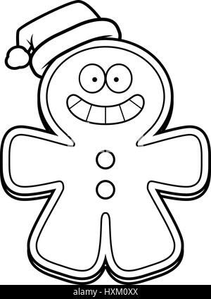 Un cartoon illustrazione di un omino di pan di zenzero con un cappello da Babbo Natale. Illustrazione Vettoriale
