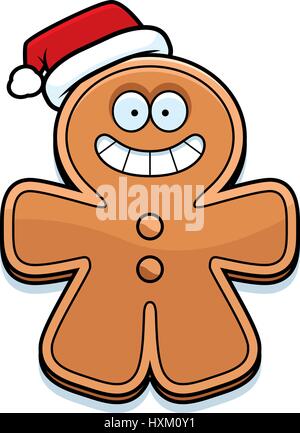 Un cartoon illustrazione di un omino di pan di zenzero con un cappello da Babbo Natale. Illustrazione Vettoriale