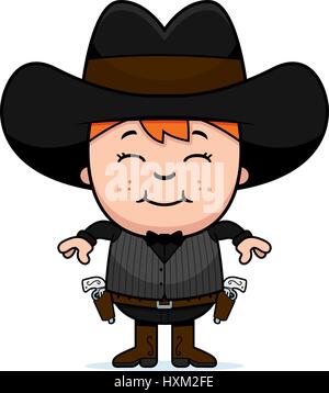 Un cartoon illustrazione di un po' di gunfighter sorridente. Illustrazione Vettoriale