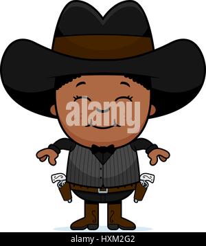 Un cartoon illustrazione di un po' di gunfighter sorridente. Illustrazione Vettoriale