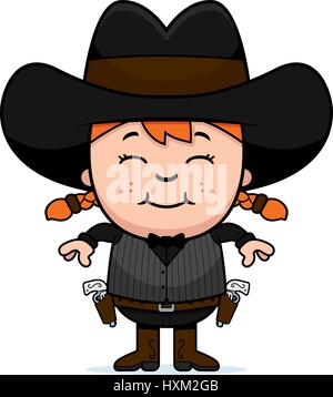 Un cartoon illustrazione di un po' di gunfighter sorridente. Illustrazione Vettoriale