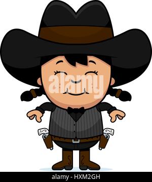 Un cartoon illustrazione di un po' di gunfighter sorridente. Illustrazione Vettoriale