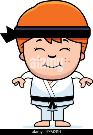 Un cartoon illustrazione di un karate kid sorridente. Illustrazione Vettoriale