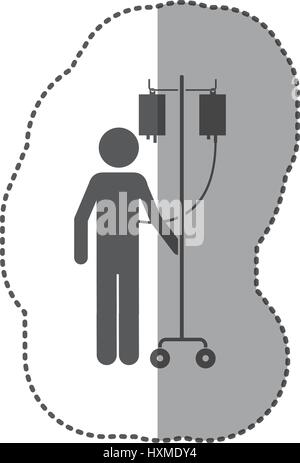 Adesivo pittogramma monocromatica persona ricoverata in ospedale Illustrazione Vettoriale