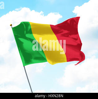Bandiera del Mali sollevata nel cielo Foto Stock