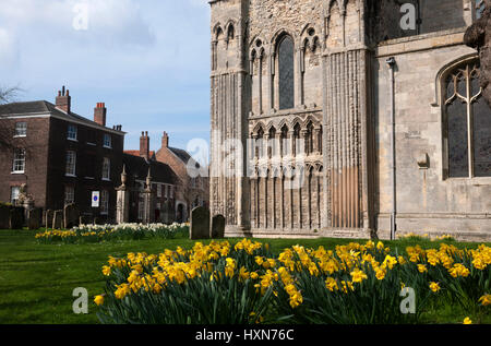 Sud dettaglio anteriore in primavera, King's Lynn Minster (St Margaret's), Norfolk, Inghilterra, Regno Unito Foto Stock