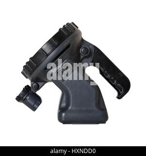 Torcia con un grande riflettore close up su uno sfondo bianco. Essa è isolata, il lavoratore di percorsi è presente Foto Stock