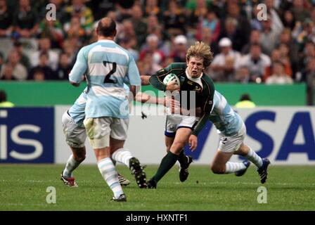 FRANCIOS STEYN L'attacco sul SUD AFRICA V ARGENTINA RWC STADE FRANCIA PARIGI FRANCIA 14 Ottobre 2007 Foto Stock