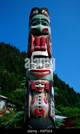 Il Totem Pole in Ketchikan, Alaska Foto Stock