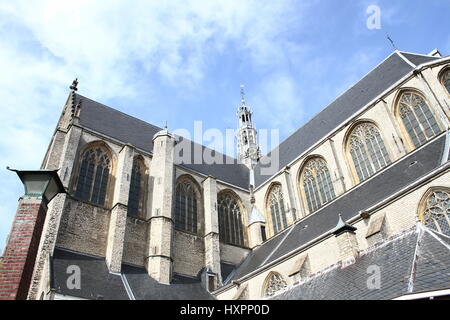 Xv secolo Grote o Sint Laurenskerk (St. Chiesa di San Lorenzo) a Kerkplein Square, Central Alkmaar, Paesi Bassi. Foto Stock