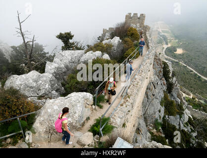 St Hilarion Castello, Kyrenia, la parte settentrionale di Cipro. Foto Stock