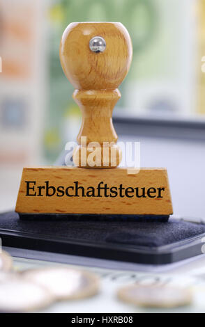Timbro con l'etichetta sulle imposte di successione, Stempel mit der Aufschrift Erbschaftsteuer Foto Stock