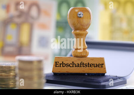 Timbro con l'etichetta sulle imposte di successione, Stempel mit der Aufschrift Erbschaftsteuer Foto Stock