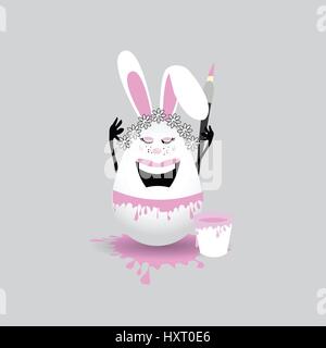 Pasqua cartoon illustrazione. Carino uovo - un coniglio ragazza con un pennello con una ghirlanda di fiori. Per il vostro design sulla luce sfondo isolato Illustrazione Vettoriale