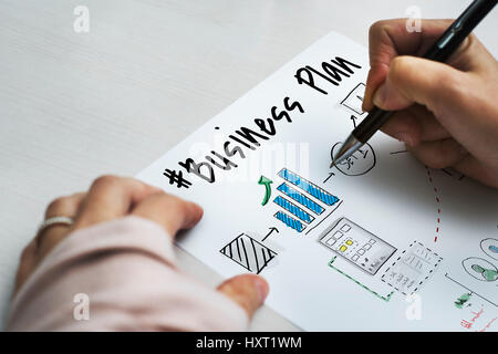 Business plan del diagramma di flusso schizzo di disegno Foto Stock