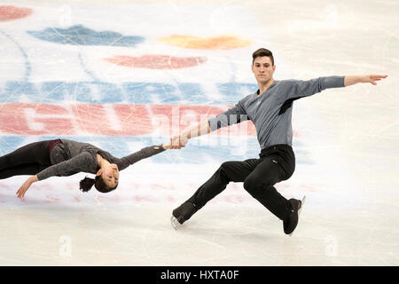 Helsinki, Finlandia. 27 Mar, 2017. Sumire Suto & Francesco Boudreau-Audet (JPN) Pattinaggio di Figura : ISU World Figure Skating Championship coppia in pratica alla Hartwall Arena di Helsinki, Finlandia . Credito: Enrico Calderoni/AFLO/Alamy Live News Foto Stock