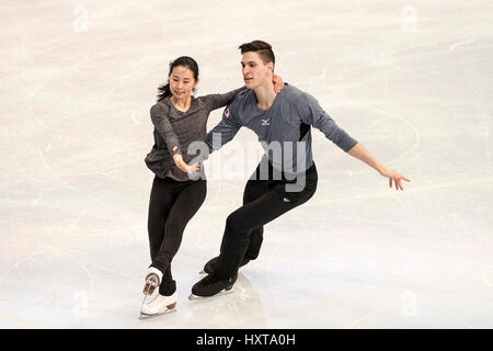 Helsinki, Finlandia. 27 Mar, 2017. Sumire Suto & Francesco Boudreau-Audet (JPN) Pattinaggio di Figura : ISU World Figure Skating Championship coppia in pratica alla Hartwall Arena di Helsinki, Finlandia . Credito: Enrico Calderoni/AFLO/Alamy Live News Foto Stock