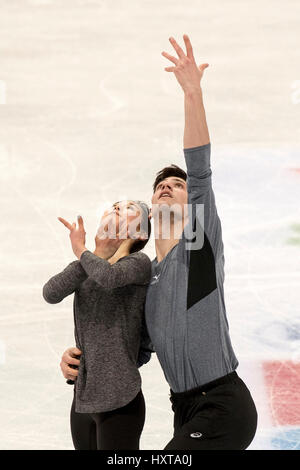 Helsinki, Finlandia. 27 Mar, 2017. Sumire Suto & Francesco Boudreau-Audet (JPN) Pattinaggio di Figura : ISU World Figure Skating Championship coppia in pratica alla Hartwall Arena di Helsinki, Finlandia . Credito: Enrico Calderoni/AFLO/Alamy Live News Foto Stock