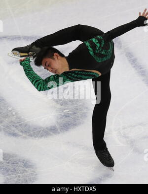 Helsinki. 30 Mar, 2017. Michael cristiano Martinez delle Filippine compete durante gli uomini breve programma a ISU World Figure Skating Championships 2017 a Helsinki in Finlandia il 30 marzo 2017. Credito: Liu Lihang/Xinhua/Alamy Live News Foto Stock