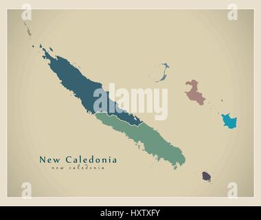 Mappa moderno - Nuova Caledonia con province NC colorati Illustrazione Vettoriale