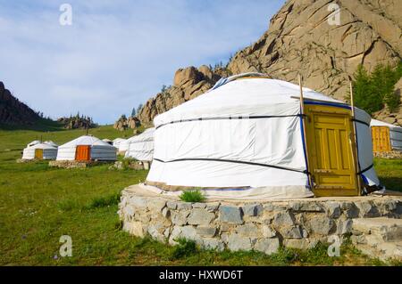 Mongolian gers in Gorkhi Terelji National Park, Mongolia Foto Stock