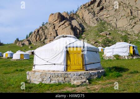 Mongolian gers in Gorkhi Terelji National Park, Mongolia Foto Stock