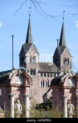 Abbazia imperiale di Corvey, Sito Patrimonio Mondiale dell'UNESCO, Höxter, Renania settentrionale-Vestfalia, Germania, Europa Foto Stock