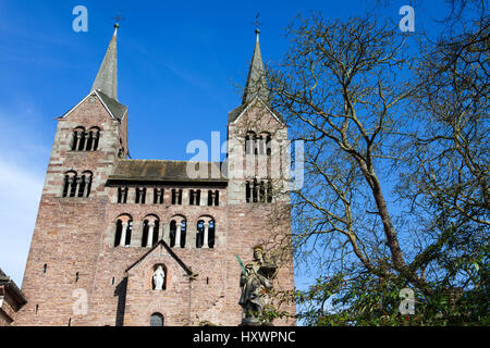 La chiesa abbaziale di San Stephanus e San Vito, Abbazia castello in Corvey Hoexter, Weserbergland, Renania settentrionale-Vestfalia, Germania, Europa Foto Stock