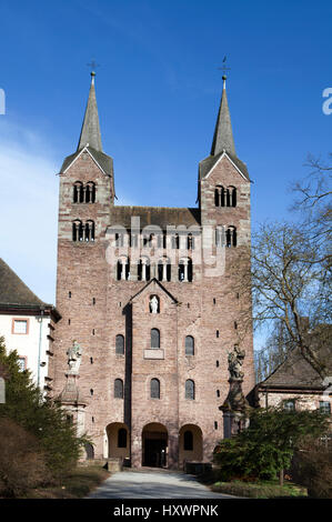 La chiesa abbaziale di San Stephanus e San Vito, Abbazia castello in Corvey Hoexter, Weserbergland, Renania settentrionale-Vestfalia, Germania, Europa Foto Stock